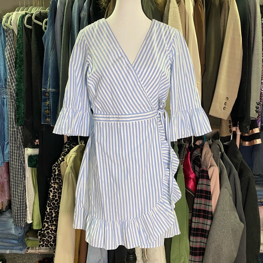As U Wish Sky Blue and White Striped Dress